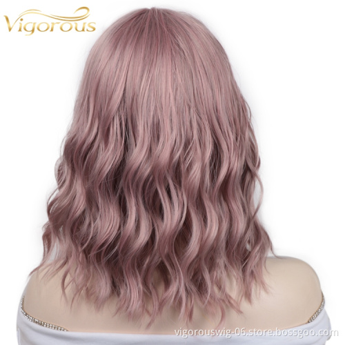 Cheapest High Quality Soft Wholesale Lace Front Short Bob Cut Water Wave Curly Women Cosplay Synthetic Hair Wig
